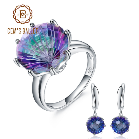 GEM'S BALLET-GEMA de cuarzo mística de arcoíris Natural, conjunto de anillo y pendientes de plata de ley 925, conjunto de joyería para mujer, joyería de boda ► Foto 1/6