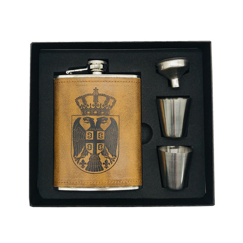 Botella de Whisky sin Bpa, 8oz, Vodka Flagon, Petaca de Alcohol de acero inoxidable 304 con Águila, envoltura de cuero de Pu, conjunto con caja de regalo ► Foto 1/6