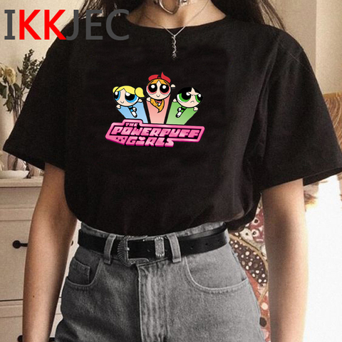 Camiseta de Anime Kawaii de Powerpuff para mujer, camiseta de dibujo animado adorable y divertido, camiseta de moda de verano, camisetas superiores de gráficos de los 90 para mujer ► Foto 1/6