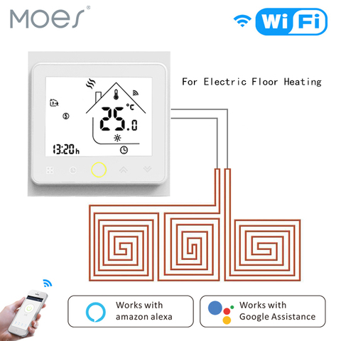 Controlador de temperatura con termostato WiFi, retroiluminación con pantalla táctil LCD para calefacción eléctrica, funciona con Alexa, Google Home, 16A ► Foto 1/6