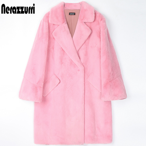 Nerazzurri-abrigo de piel sintética para mujer, chaqueta de piel de solapa de manga acampanada, color rosa cálido, abrigos de talla grande para invierno, 4xl, 5xl, 6xl ► Foto 1/6