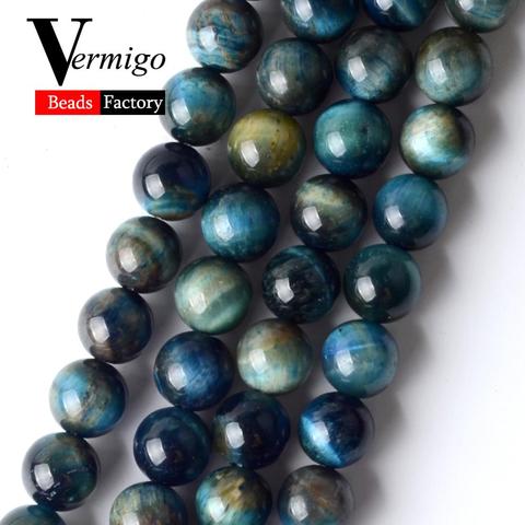 Cuentas redondas de ojo de tigre azul para fabricación de joyas, piedra Mineral Natural, espaciador de 6/8/10mm, cuentas sueltas para pulseras, hilo de 15 pulgadas ► Foto 1/5