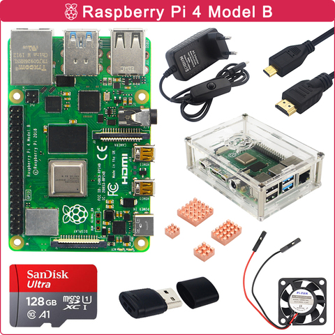 Raspberry Pi 4 Modelo B Kit 2GB/4GB/8GB RAM + disipador de calor + ventilador de refrigeración + interruptor de alimentación + tarjeta SD de 32/64/128GB + Micro HDMI para RPI 4 ► Foto 1/6