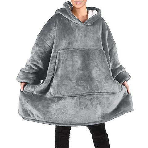 Prendas de vestir de lana de gran tamaño para mujer, sudadera gruesa y cálida con bolsillos grandes, jerséis de manga larga, abrigo XZ685 ► Foto 1/6