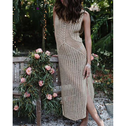 Tejido Saida de banho playa vestido largo Sarong Crochet Saida de Praia playa cubrir Pareo mujeres traje de baño cubierta ups vestido ► Foto 1/6