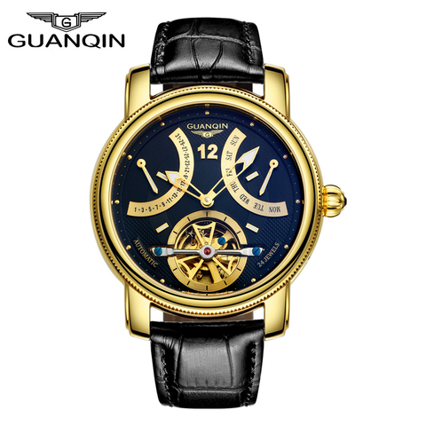 Relojes masculinos GUANQIN hombres mecánico automático superior de la marca de lujo de moda Casual reloj relojes luminosa calendario cuero oro reloj de los hombres ► Foto 1/6