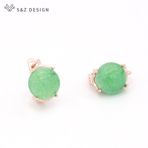 S & Z-pendientes colgantes redondos de piedra Natural para mujer, diseño de moda japonesa coreana, oro rosa 585, joyería de boda ► Foto 1/6