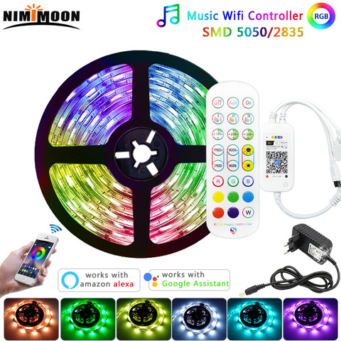 Tiras de luces Led inteligentes RGB 5050, música, Wifi, Control de música de 24 teclas, voz, Google, Alexa, decoración del hogar, impermeable para habitación de Navidad ► Foto 1/6