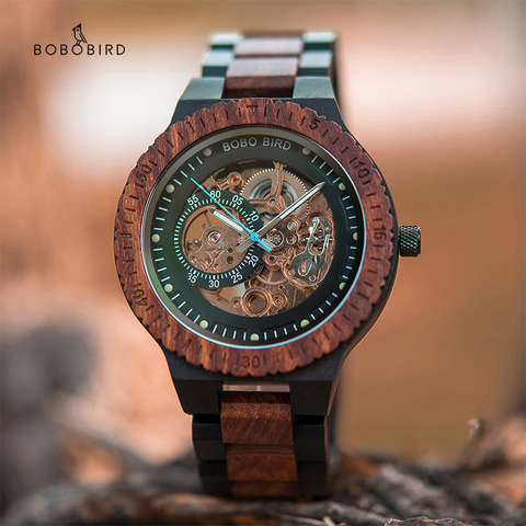 BOBO pájaro mecánico automático reloj hombres reloj Masculino gran regalo de los hombres de madera relojes de lujo relojes erkek kol saati ► Foto 1/6