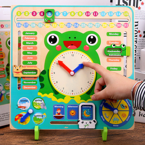 Reloj de calendario meteorológico Montessori para niños, juguetes de madera con calendario, tiempo cognitivo, enseñanza educativa, ayuda, juguete ► Foto 1/6