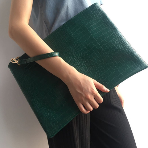 Carpeta de archivos grande de cocodrilo verde para mujer, bolso para documentos A4, bolso para ordenador portátil a la moda, Maletín de negocios ► Foto 1/6