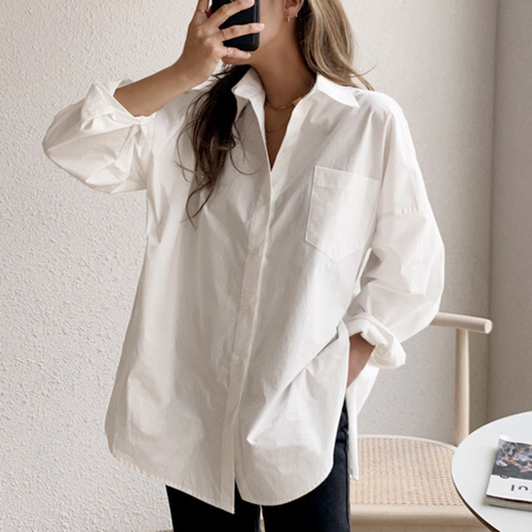 Primavera de algodón de manga larga blusa blanca 2022 mujeres de talla grande las mujeres sueltas camisa blusa informal Oficina botón camisa Tops Blusas ► Foto 1/6