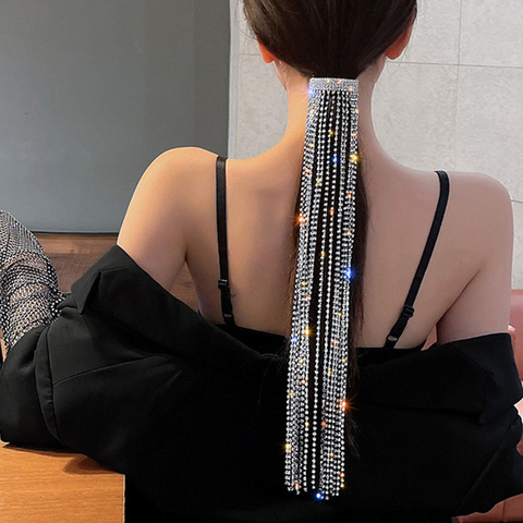 FYUAN-horquillas con diamantes de imitación brillantes para mujer, bisutería de cristal con borla larga, accesorios para el cabello, joyería de banquete de boda ► Foto 1/6