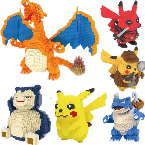 Bloques de construcción de Pokémon, compatibles con bolas de Pikachued de dibujos animados, mini bloques de construcción de Pokémon, juego de bloques de juguete ► Foto 1/6