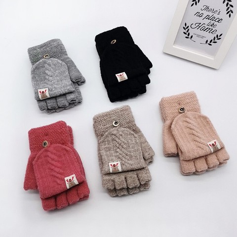 Guantes de invierno a la moda para niños, hombres y mujeres, guantes de invierno para mantener el calor, de punto dulce, Convertible, con tapa abatible, sin dedos ► Foto 1/6