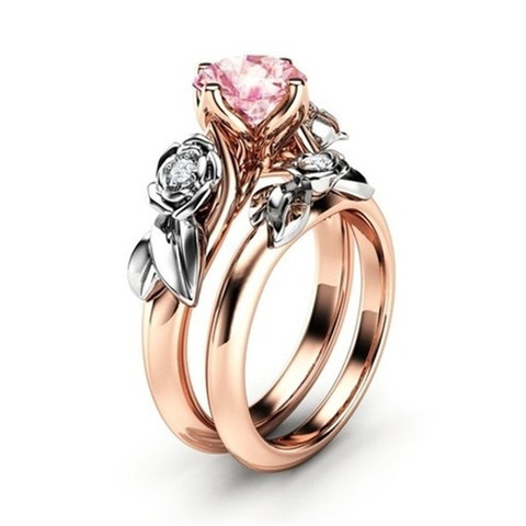 2 unidades/juego de anillo para mujeres de moda exquisito anillo de flor rosa de circón para mujer, accesorios de joyería, regalo de aniversario ► Foto 1/6