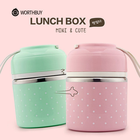 WORTHBUY Fiambrera japonesa bonita para niños, caja Bento portátil de acero inoxidable para exteriores, recipiente para alimentos de cocina a prueba de fugas, caja de comida ► Foto 1/6