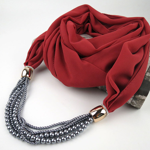 Las mujeres Simple cordón bufanda collar con colgante de gasa de algodón pañuelos Multi-estilo de mujer Foulard mujer pañuelos en la cabeza Hijab ► Foto 1/6