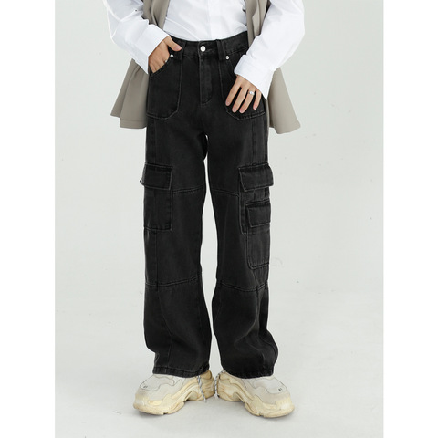 Pantalones vaqueros holgados de pierna ancha para hombre, ropa de calle, color negro, Estilo Vintage, lavado, Cargo, 2022 ► Foto 1/6