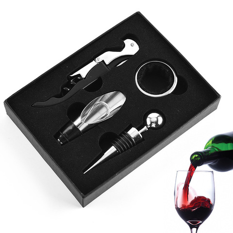 Abridor de botellas de vino con caja de regalo, decantador de acero inoxidable, corchos de vino, accesorios de cocina y Bar, 1 Juego (4 uds) ► Foto 1/6