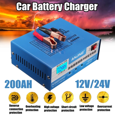 Cargador de batería automático inteligente Reparación de pulso 130V-250V 200AH 12/24V con adaptador ► Foto 1/6