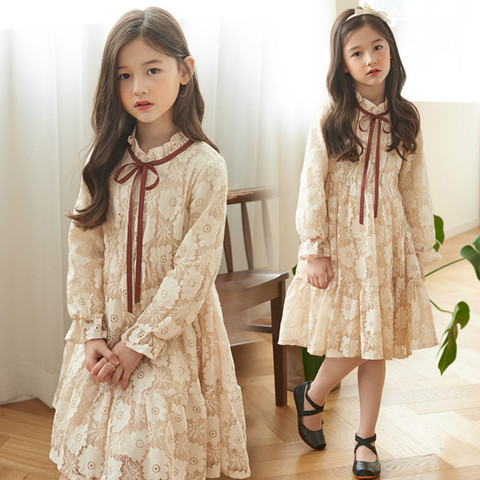 Vestido de encaje grueso de terciopelo para niñas, bonito vestido de princesa para niñas, moda para bebés, otoño e invierno, n. ° 2022, novedad de 8238 ► Foto 1/6