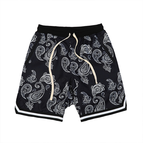 Dropshipping Paisley Fashion Hip Hop 70s Bandana African Digital Print High Waist Black Casual Sports Board Shorts para hombres ► Foto 1/6