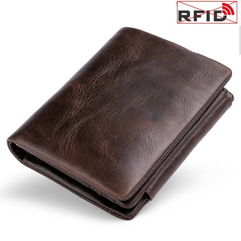 Billetera antirrobo de cuero con triple hebilla para hombre, billetera masculina de estilo Retro con RFID, monedero pequeño, 2022 ► Foto 1/6