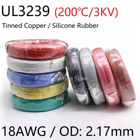 Cable de goma de silicona para lámpara de electrones blandos, aislamiento Flexible, 18AWG UL3239, OD 2,1mm, cobre estañado, Color de alta temperatura, 3KV ► Foto 1/3