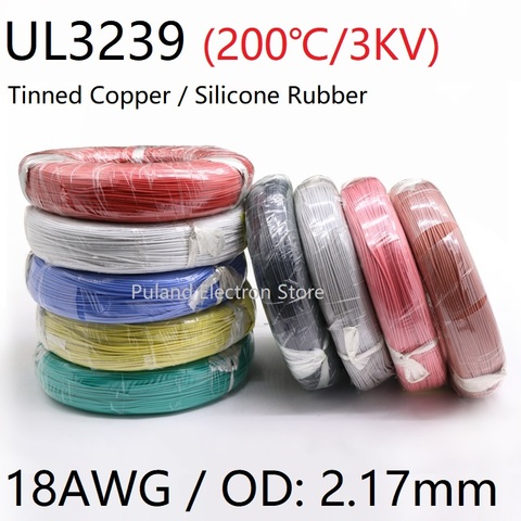 Cable de goma de silicona para lámpara de electrones blandos, aislamiento Flexible, 18AWG UL3239, OD 2,1mm, cobre estañado, Color de alta temperatura, 3KV ► Foto 1/3