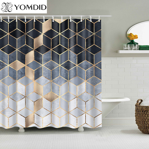 YOMDID-cortina impermeable con estampado de mármol para baño, cortina de ducha con estampado geométrico para regalo para baño y Navidad ► Foto 1/6