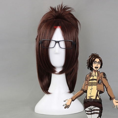 Attack on Titan-pelucas de cabello falso para mujer, pelo corto recto de Anime Universal para fiesta, color marrón + gorro de peluca, de 40cm ► Foto 1/2