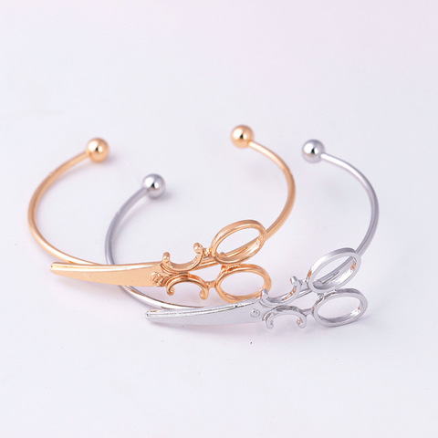 Pulsera con abalorio creativo para mujer, brazalete con forma de tijeras, diseño Simple abierto, ajustable, joyería con estilo, regalo ► Foto 1/5