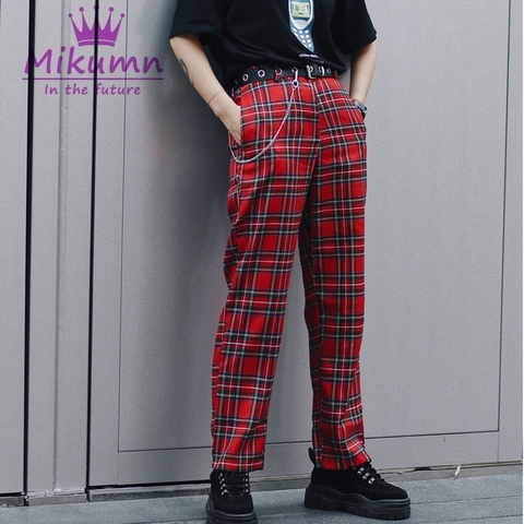 ¡Novedad de verano! Pantalones Harajuku informales a cuadros para Mujer, pantalones harén de cintura alta a la moda para Mujer, ropa de calle, pantalones Punk para Mujer ► Foto 1/6