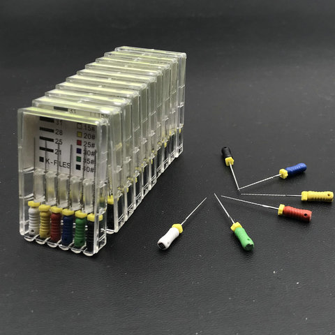 10 cajas de archivos de conducto K de raíz de endodoncia (uso manual) Dental k-file/h-file 21mm/25mm31mm archivos instrumentos para endodoncia herramientas de dentista ► Foto 1/6