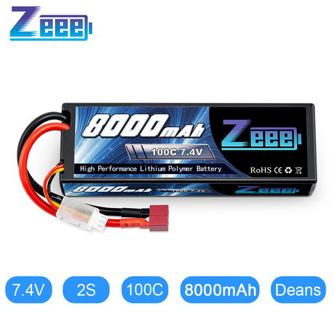 Zeee-batería Lipo 2S, 7,4 V, 100C, 8000mAh, carcasa rígida, cargador de batería RC, decanos, enchufe para coche, camión, barco, helicóptero, FPV, carreras ► Foto 1/6