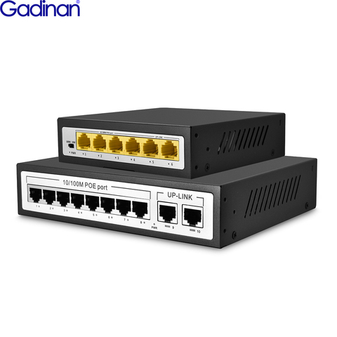 Gadinan-Conmutador de red POE con 10 puertos, switch de 4 y 8 canales, 48V, con IEEE 802.3 af/at, para Ethernet, cámara IP, AP inalámbrico, sistema de cámaras de videovigilancia ► Foto 1/6