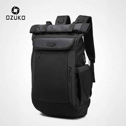 OZUKO-Mochila escolar a la moda para hombre, morral para ordenador portátil de 15,6 pulgadas, resistente al agua, Oxford, Mochila de viaje con USB ► Foto 1/6