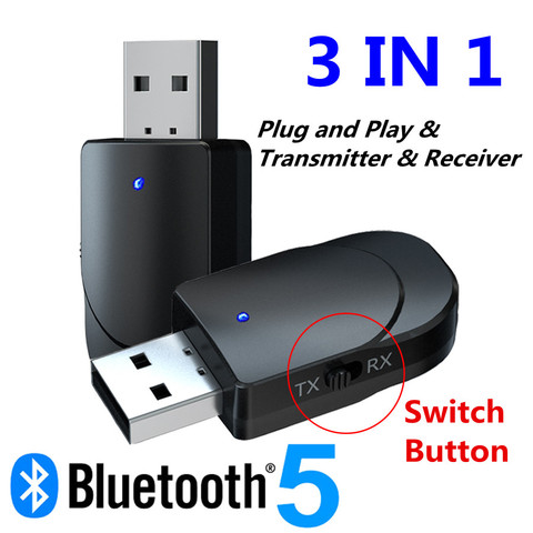 Receptor y transmisor de Audio 3-en-1 Bluetooth 5,0, Mini transmisor de Audio con conector de 3,5mm, soporte AUX y estéreo USB, adaptador inalámbrico de música para TV, coche y auriculares PC ► Foto 1/6