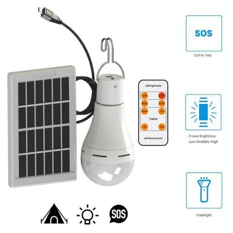 Lámpara Solar LED portátil para exteriores, luz de energía Solar alimentada por Panel, Bombilla de emergencia para jardín, tienda de campaña, Cocina de pesca ► Foto 1/6