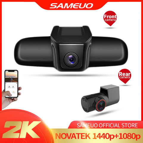 Sameuo-Cámara de salpicadero Dvr oculta para coche, videocámara frontal y trasera 1440P HD 1080P, grabación en bucle, control por aplicación ► Foto 1/6