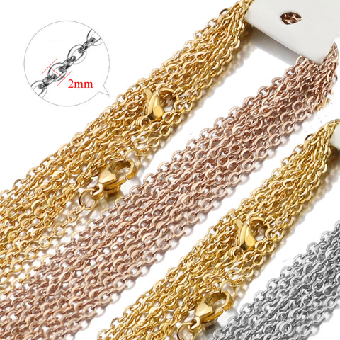 10 unids/lote ancho de 2mm Rolo enlace de cadena de acero inoxidable de oro rosa/oro/acero cubano cadenas collares colgante venta al por mayor ► Foto 1/6