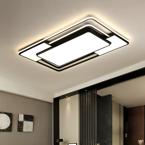 Luz de Techo LED de Montaje Empotrado Moderna con Control Remoto Lamparas de Techo Colgante Regulable Negra con Pantallas de Acrílico Luces Rectangular Square de Plafón de Metal para Cocina Dormitorio Baño Salon ► Foto 1/6