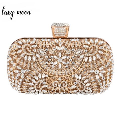 Bolso de mano de noche con diamantes para mujer, cadena para cartera de mano dorada, bolso de hombro pequeño para fiesta con mango de Metal ZD1397 ► Foto 1/6