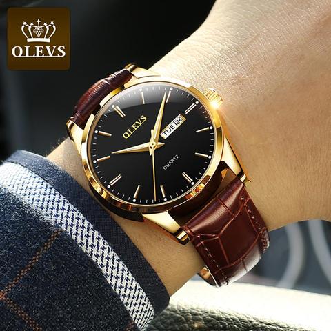 OLEVS-Reloj clásico de cuarzo para hombre, resistente al agua, correa de cuero, informal, Popular, de negocios ► Foto 1/6