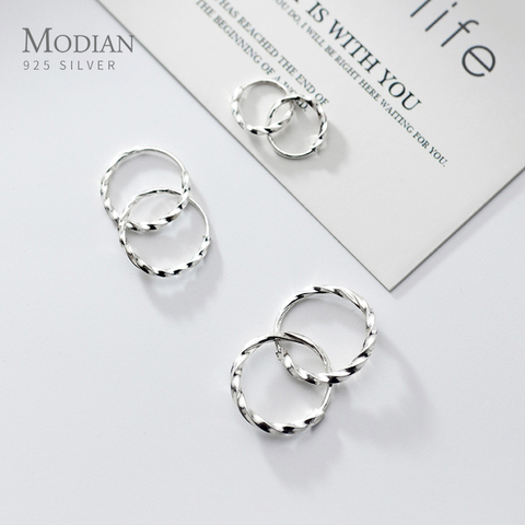 Modian-pendientes de aro de 100% Plata de Ley 925 auténtica para mujer, aretes geométricos, joyería fina ► Foto 1/5