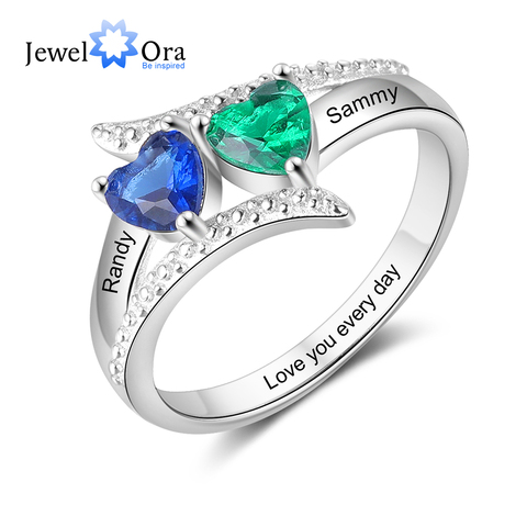 JewelOra-anillo personalizado con grabado nombre para mujer, piedra de nacimiento de corazón, Color plateado, sortija de compromiso ► Foto 1/6