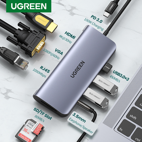 Ugreen-estación de acoplamiento de adaptador USB HUB C A Multi USB 3,0 PD 4K HDMI para MacBook Pro, función completa, USB-C tipo C 3,1, USB C HUB ► Foto 1/6