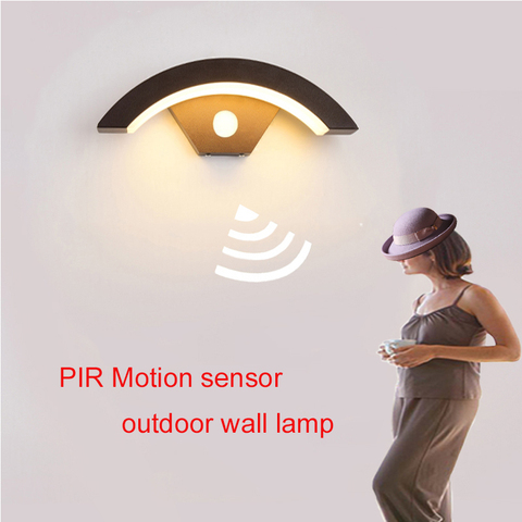 Lámpara de pared impermeable para exteriores, luz de pared con sensor de movimiento PIR, para jardín, porche, puerta frontal, cuerpo de aluminio negro ► Foto 1/5