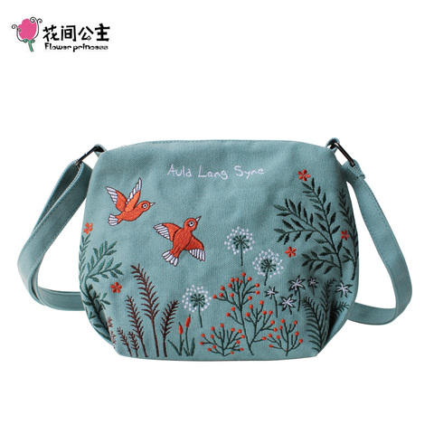 Flor princesa diseño original bolso de mujer con bordado lienzo niñas bolsos de hombro mujer bandolera pequeño bolsos Casuales ► Foto 1/6